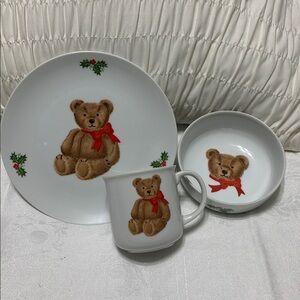 Child’s Ceramic Holiday Teddy Bear Plate, Bowl and Mug Set